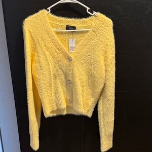 Vici Soft Yellow Cardigan with Heart Buttons - NWT